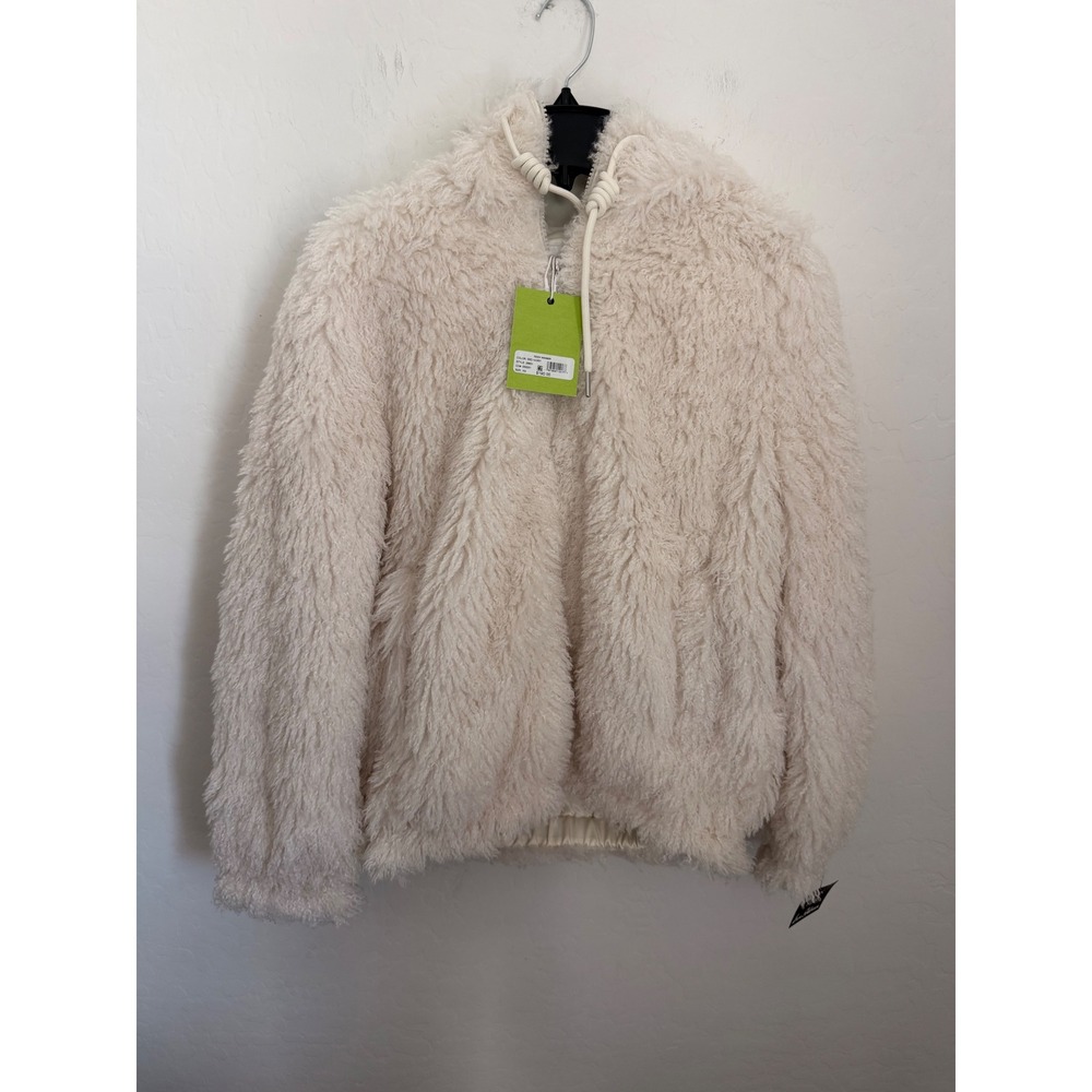 Sam Edelman Teddy Faux Shearling Hooded Cozy Jacket Ivory Bomber Sz XS NWT